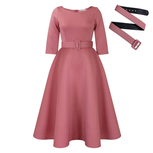 Elegant Women Party Dresses A Line with Waist Belt for Classy Office and Wedding Guests